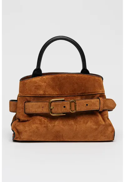 Geanta crossbody din piele intoarsa The Small Satchel - Caramel