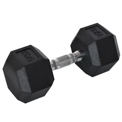 HOMCOM Ganteră Hexagonală din Oțel Și Cauciuc 15 kg Neagră
