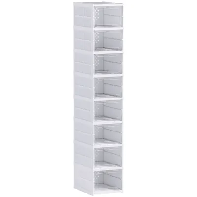 HOMCOM Dulap de Pantofi Modular cu 8 Cutii Stivuibile pentru Pantofi, 26x35x140 cm, Alb | Aosom Romania