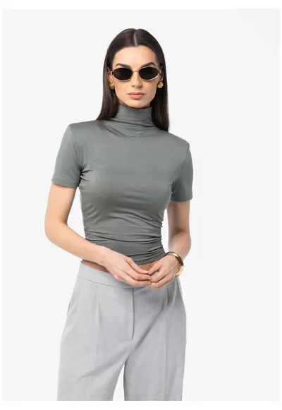 Bluza slim fit cu maneca scurta Ablo - Kaki