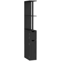 Kleankin Coloană de Baie cu 2 Rafturi și 2 Dulapuri, Mobilier Înalt de Baie Spațios din MDF, 15,2x29,8x118 cm, Negru | Aosom Romania