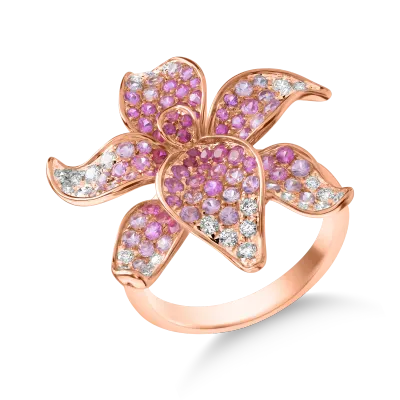 Inel floare din aur roz cu pietre pretioase de 1.6ct