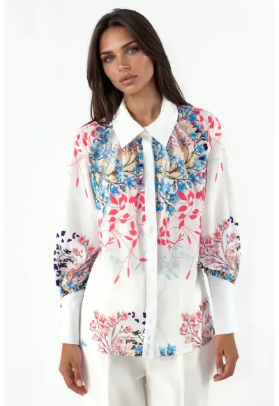 Camasa casual - croiala regular-fit - imprimeu floral - multicolor - poliester si lycra