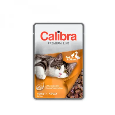 CALIBRA Premium Line, Rață și Pui, plic hrană umedă pisici, (în suc propriu), 100g
