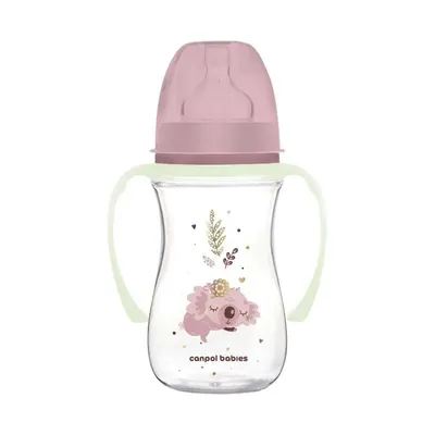 Biberon cu manere si tetina silicon Canpol Easy Start Sleepy Koala 240 ml Roz