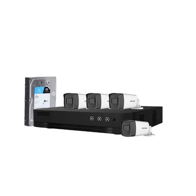 Sistem supraveghere exterior cu HDD 1TB HikVision, 4 camere, 5 MP, IR 40 m, 2.8 mm