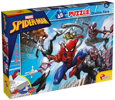 Puzzle cu două fețe Lisciani pentru colorare 48 piese - Omul Păianjen