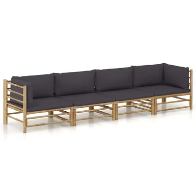 vidaXL Set mobilier de grădină cu perne gri închis, 4 piese, bambus