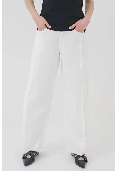 Blugi relaxed fit de bumbac - Alb murdar