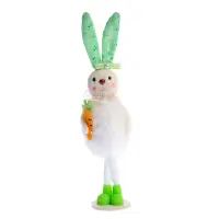 Iepuras decorativ cu morcov si urechi verzi 25 cm