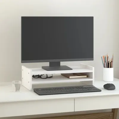 Gossi suport pentru monitor, alb, 50x27x15 cm, lemn masiv pin