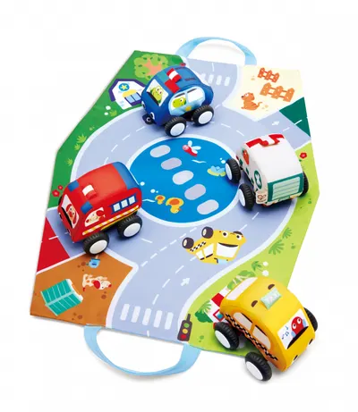 Set de mașinuțe din pluș cu sistem pull-back HaPe International - 4 bucăți