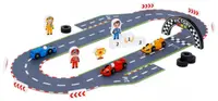 Pistă de joacă din lemn pentru copii Tooky Toy - Competiție cu cărucioare
