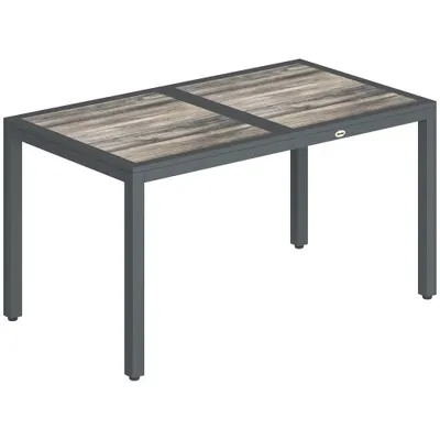 Outsunny Masă de grădină pentru 4–6 persoane, masă de exterior cu blat cu efect de lemn, 140 x 80 x 72 cm, gri închis | Aosom Romania