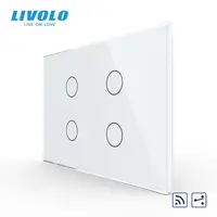 Intrerupator cvadruplu, standard italian, cap scara / cap cruce, control telecomanda RF, cu panou sticla, 3M Alb