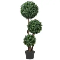 HOMCOM Bilă de buxus artificial cu trei bile, plantă artificială, plantă artificială cu trunchi din lemn în ghiveci, 30 x 30 x 100 cm, Verde | Aosom Romania
