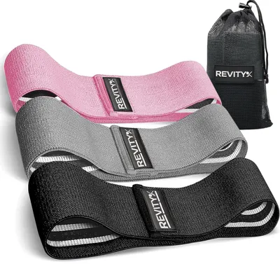 Benzi elastice textile Revity Hip Bands, 3 rezistențe + plan PDF