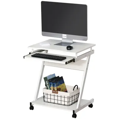 Masa cu roti HOMCOM, suport PC/laptop, 60x48x73cm alb | Aosom Romania