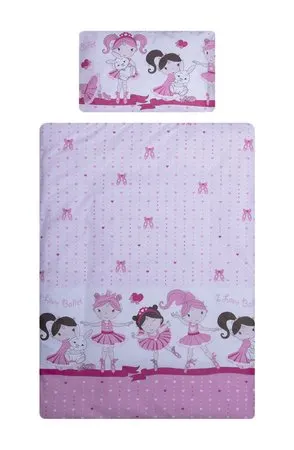 Lenjerie patut cu 3 piese 120x60 cm fete de schimb Balerina fond roz