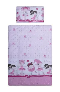 Lenjerie patut cu 3 piese 120x60 cm fete de schimb Balerina fond roz