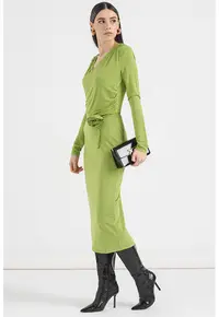 Rochie cu decolteu in V si cordon in talie - Verde lime