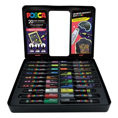 Set 20 Markere Posca Groovy Colours, cutie metalica