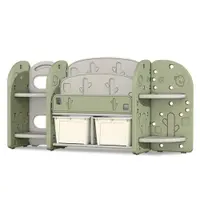 Raft organizator pentru carti si jucarii cu 4 polite,2 cutii depozitare si 2 rafturi carti Nichiduta Birds ,robust cu margini rotunjite,ideal pentru camera copii,crese sau gradinite Green