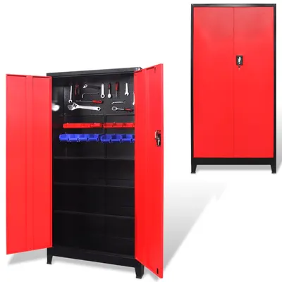 vidaXL Dulap scule cu 2 uși, oțel, 90 x 40 x 180 cm, negru și roșu