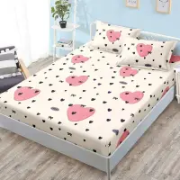 (OFERTA 3 la 159 Lei) Cearsaf cu elastic, FINET, 180x200cm, 2 fete de perne 50x70cm, Crem, Roz, Inimioare