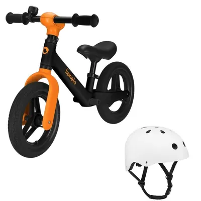 Bicicleta fara pedale, Lionelo, Toni, Cu ghidon si sa reglabile, Ultra usoara, 2.8 Kg, 18 luni+, Sustine 30 kg, Portocaliu + Casca pentru copii, Reglabila 50-56 cm, Alb