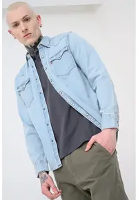 Camasa de denim cu buzunare pe piept Barstow - Albastru pal/Albastru