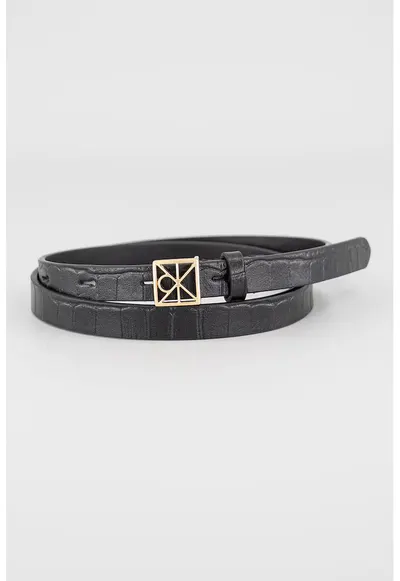 Curea din piele cu model piele de crocodil - Negru