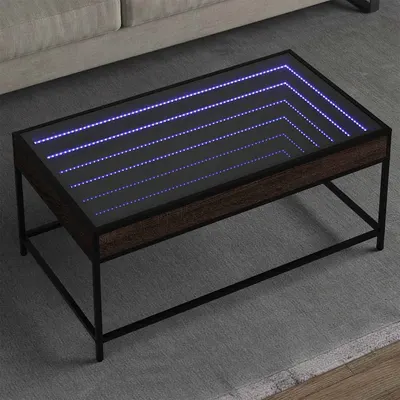 vidaXL Măsuță de cafea cu LED infinity, stejar maro, 90x50x41cm