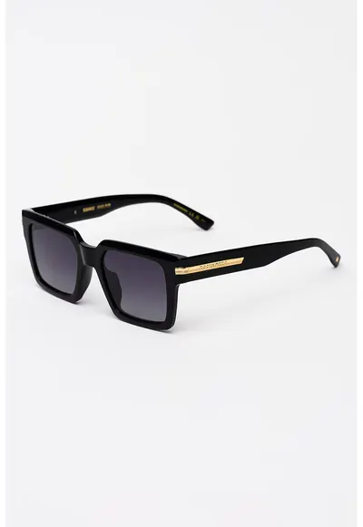 Ochelari de soare dreptunghiulari cu logo - Negru