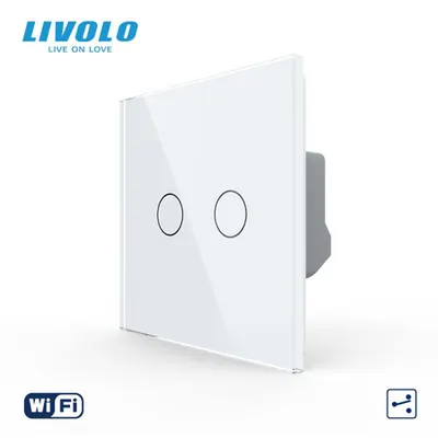 Intrerupator tactil dublu WiFi, cap / scara / cruce, cu panou sticla Alb