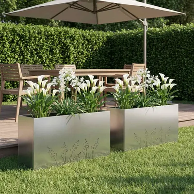 vidaXL Vază pentru Grădină 2 buc. Argintiu 100 x 20 x 49 cm
