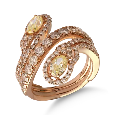 Inel din aur roz cu diamante galbene ovale de 1.3ct si diamante maro de 1.8ct