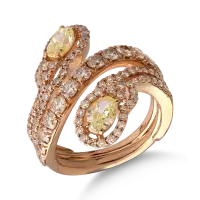 Inel din aur roz cu diamante galbene ovale de 1.3ct si diamante maro de 1.8ct