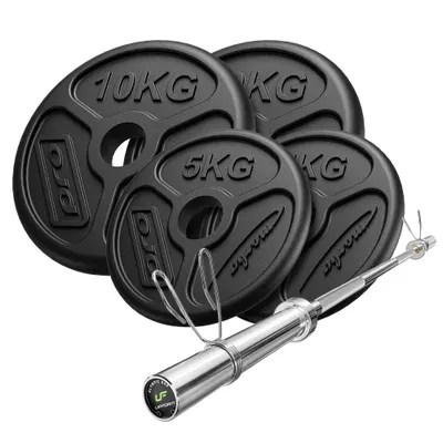 Set de bare olimpice și discuri pentru antrenament cu greutăți 45 kg