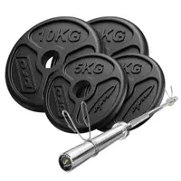 Set de bare olimpice și discuri pentru antrenament cu greutăți 45 kg