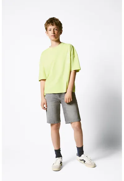 Tricou lejer de bumbac cu imprimeu pe spate - Verde fistic