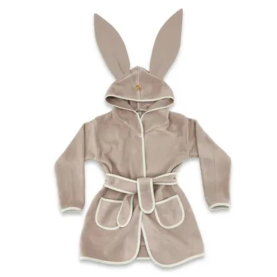 Halat de baie, Qmini, Cu urechi, S, 6 - 24 luni Moale, Cu buzunare, Cu cordon, Din tricot termo-terry din bambus, Materiale certificate Oeko Tex Standard 100, Mocha