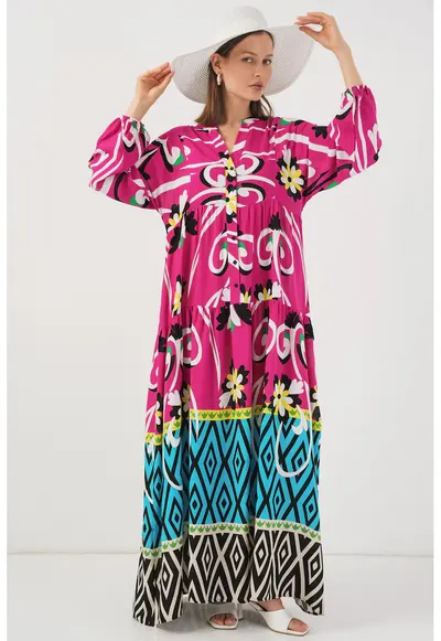 Rochie maxi - HiCCUP BDART - inchidere cu nasturi - textil - magenta