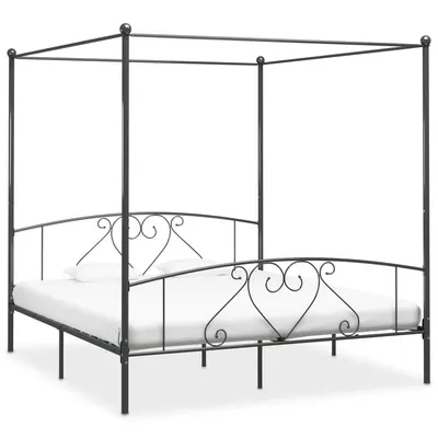 vidaXL Cadru de pat cu baldachin, gri, 180 x 200 cm, metal