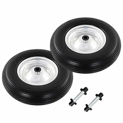 vidaXL Roți de roabă cu osie, 2 buc, 4.00-8, PU solid, 390 mm