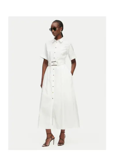 Rochie tip camasa Dama - Alb - bumbac-poliamida - maneca scurta