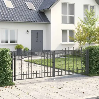 vidaXL Poartă din Gard cu Vârf de Lancă KAMPEN 305 x 100 cm Gri Blocat