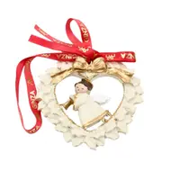 Decorațiune Ginza, Regatul de Crăciun, Royal, model inimioară albă cu îngeraș, 7 cm
