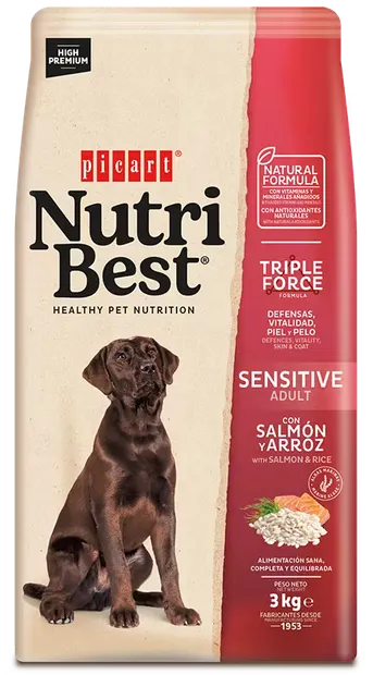 Hrana Uscata Caini Premium, NutriBest Adult Dog Sensitive, Somon si Orez, 3 kg