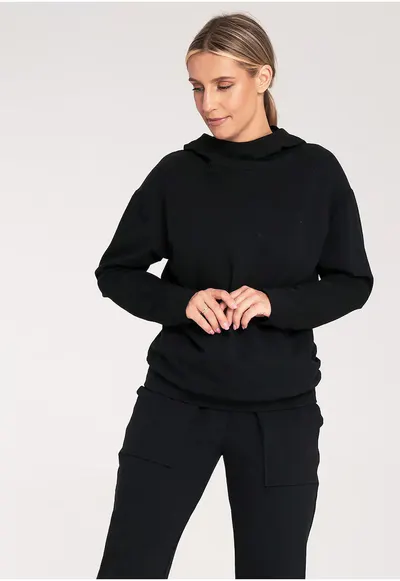 Hanorac dama - M1034 - negru - bumbac/elastan